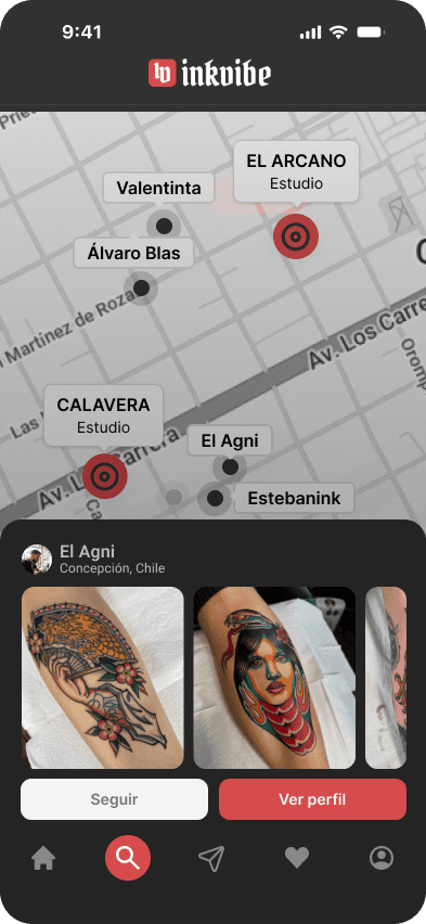 Pantalla InkVibe: vista cliente